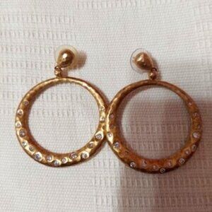 NWOT Shop HQ Yellow Gold over Sterling Silver Hoop Earrings w/ CZ's